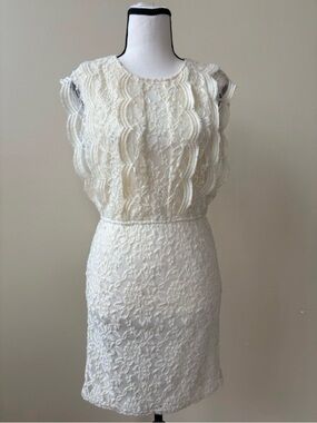 Bar III - Ivory Lace Mini Dress with Scalloped Overlay - Size S